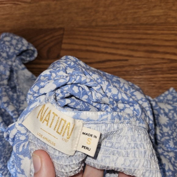 Nation LTD women's jenny floral ruffle pima cotton top blossom blue - Picture 6 of 8